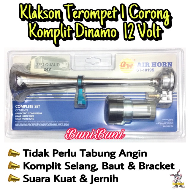 Klakson Terompet 1 Corong Komplit Dinamo Elektrik Mobil 12 Volt &amp; Truk 24 Volt - Klakson Angin Dinamo Mobil 12V - 24V (GW)