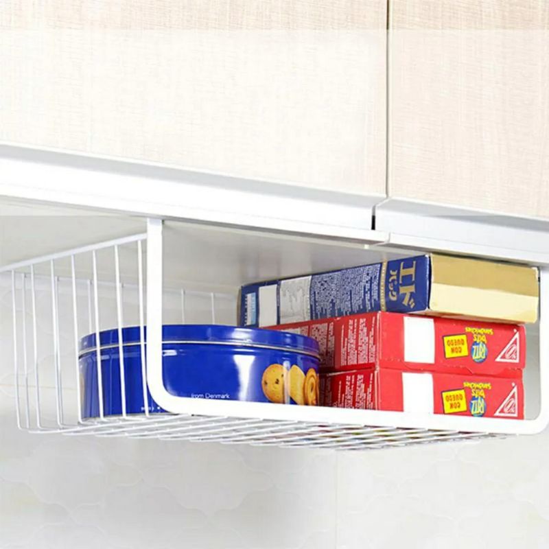 Rak Gantung Dapur Rak Hambalan Rak Selip Meja Serbaguna Rak Selip Bawah Meja Keranjang Lemari Kitchen Cabinet Rack Hanging Storage