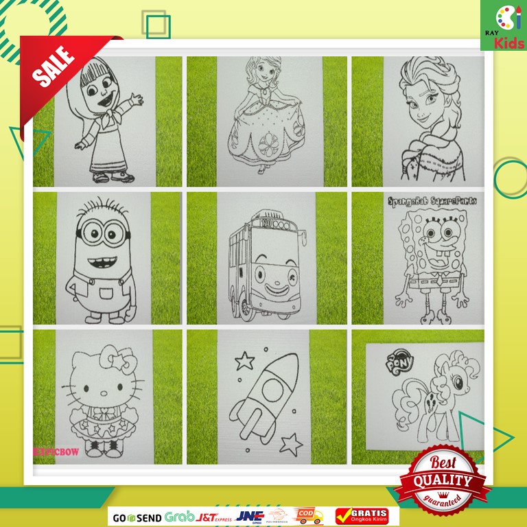 

Sterofoam lukis/gambar mewarnai 5 gambar karater kartun isi 25x35x1cm