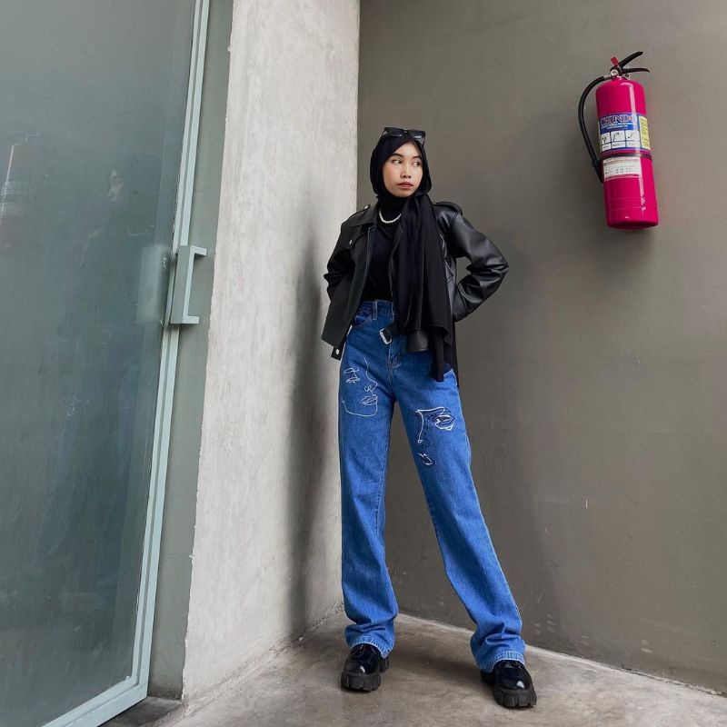 (27-30) FACE BORDIR HW LOOSE JEANS / MUKA BORDIR HW LOOSE JEANS / CELANA HIGHWAIST LOOSE JEANS WANITA CEWEK