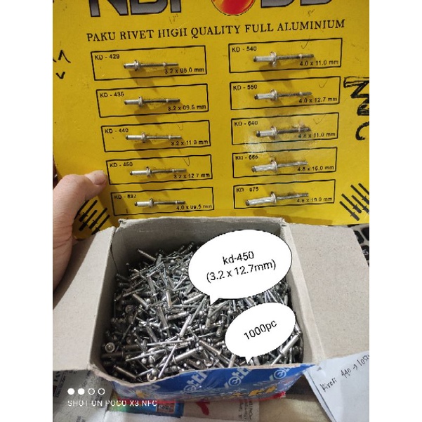 paku rivet rivotti KD 450 ( 3.2 x 12.7mm) isi 1000pc/kotak