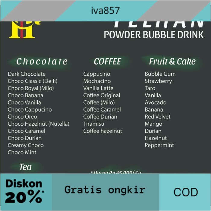 

PROMO (1 Kg) Bubuk Milkshake / Milkshake powder drink GRATIS ONGKIR