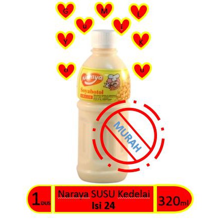 Minuman Susu Kedelai Naraya Soya Botol 320ml 1 dus isi 24 pcs