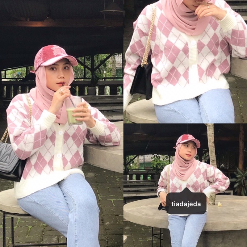 UNA Cardigan | Cardy Rajut Twist Zara Outer Outwear Knit Warna Kombinasi 7 Gate Kardigan Murah Two T