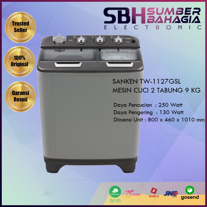 SANKEN TW-1127GSL MESIN CUCI 2 TABUNG 9 KG (NEW) (KHUSUS BANDUNG)