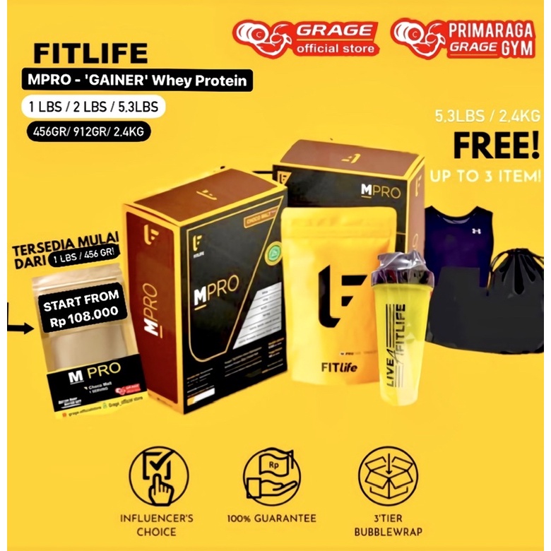 MPRO GAINER WHEY PROTEIN FITLIFE | 1lbs 2lbs 5,3lbs | BPOM & HALAL