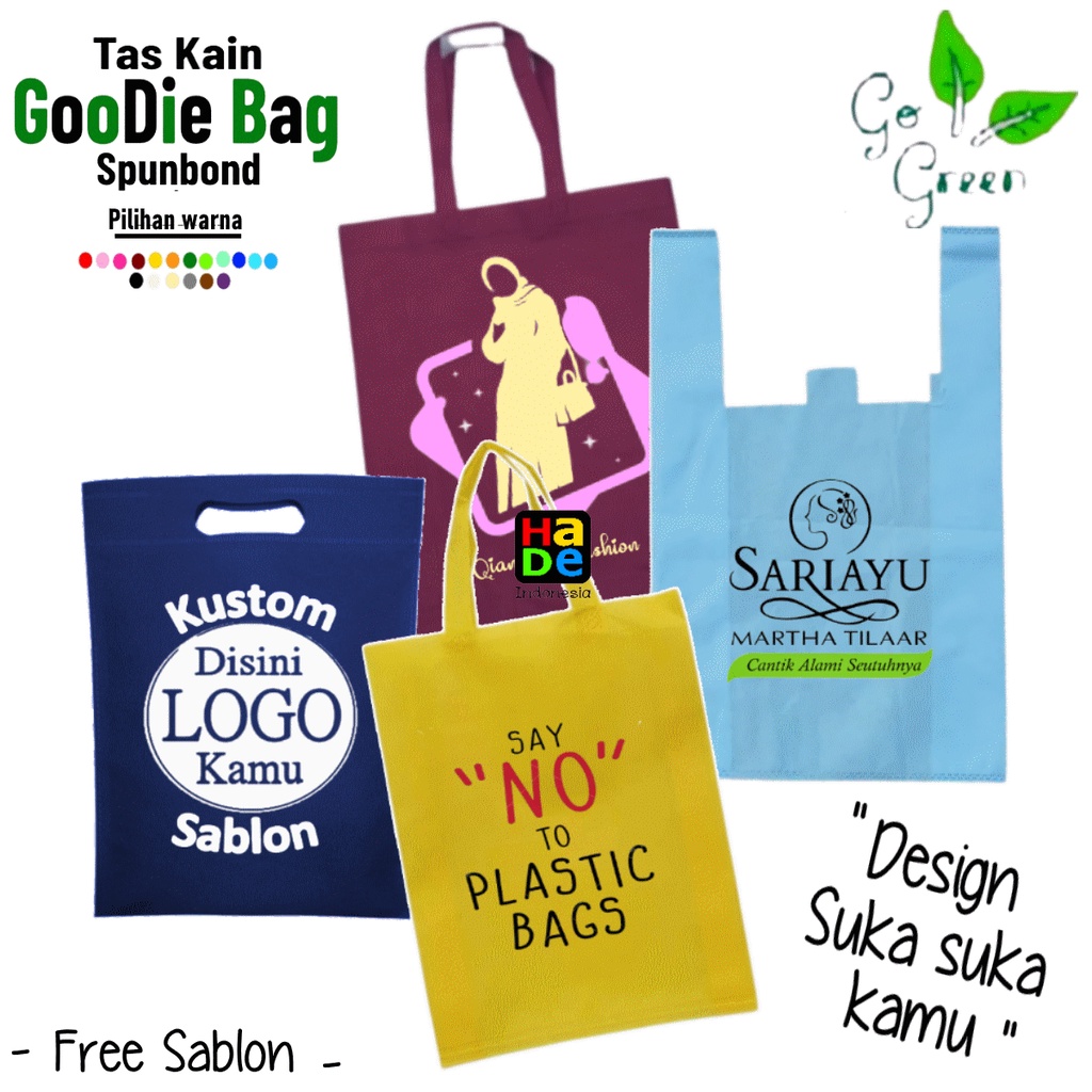 

Jasa Sablon Tas Kain Spunbond Goodie Bag Semua Model Ukuran Bebas Kustom Design Tulisan / Custom Logo Untuk Kantong Belanja, Bingkisan Souvenir Ultah Ulang tahun, Tote bag Hampers Wedding Pernikahan, Promosi Plastik Paper Bag Dus Kue Nasi Kotak Laundry