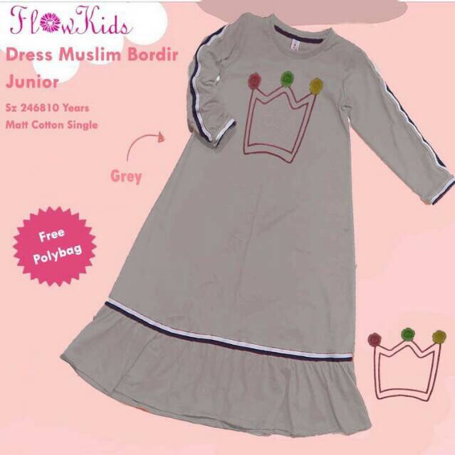 Gamis bordir bahan kaos katun flower kids flokids flowerkids okbg