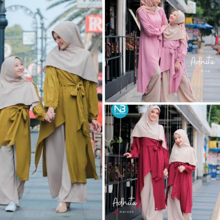 Terbaru.. Adhita Set Ori by Nubi Noura Setelan Kulot Tunik Muslim Wanita Couple Ibu Anak dan Remaja