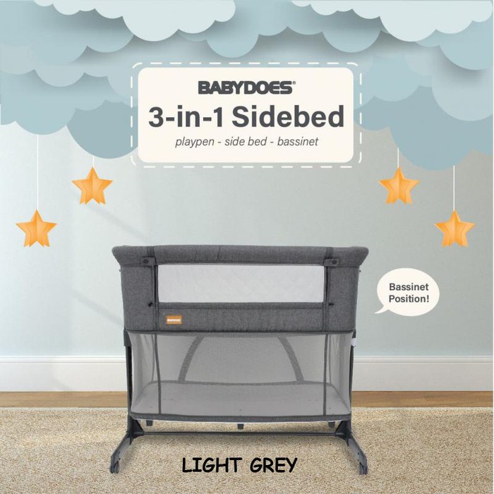 Baby Box Ranjang Tempat Tidur Bayi BabyDoes CH-MB 169 SN 3in1 Side Bed - Light Grey Berkualitas