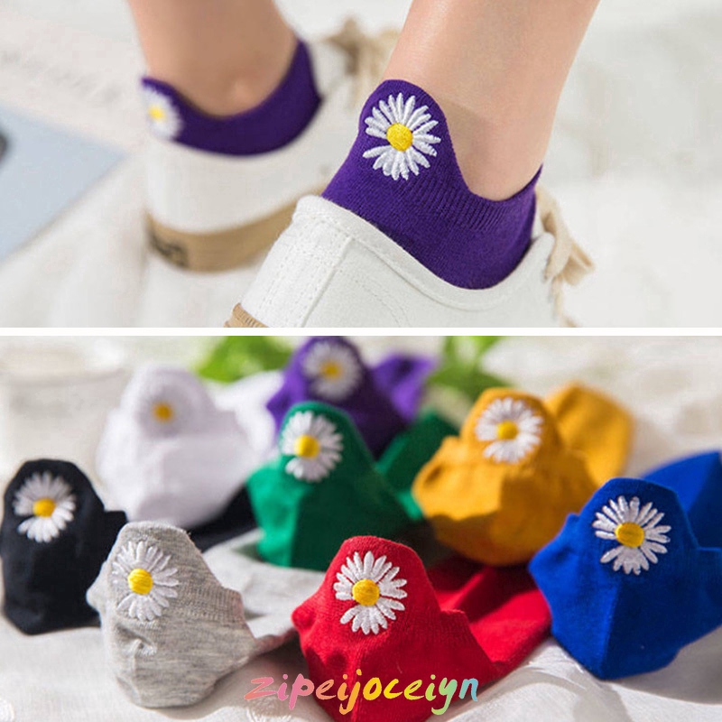  Kaos  Kaki Motif Bordir Bunga Daisy  Warna  Polos Untuk 