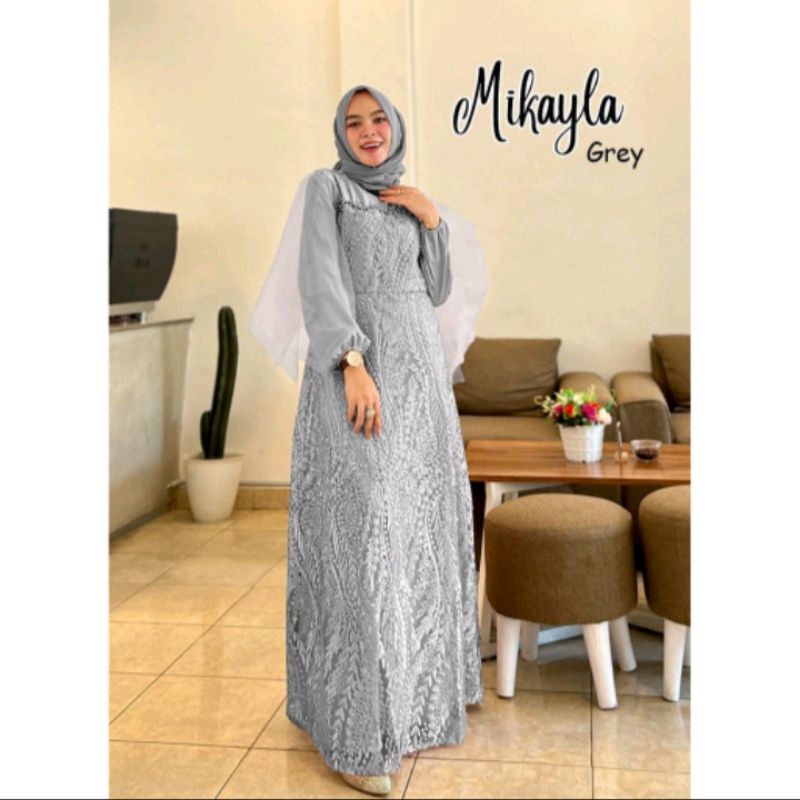 gamis pesta muslimah mikayla maxmara dress kondangan mewah jumbo ld 120