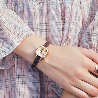 Jam Tangan Casual Wanita Kecil Strap Pu Analog Fashion Quartz Dial Kotak #7