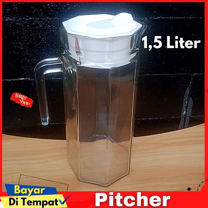 Pitcher Jug Teko Kaca Beling Tempat Air Minum tutup Plastik