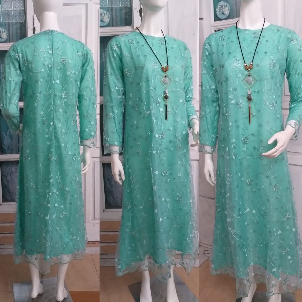 Long gamis tulle mutiara gliter