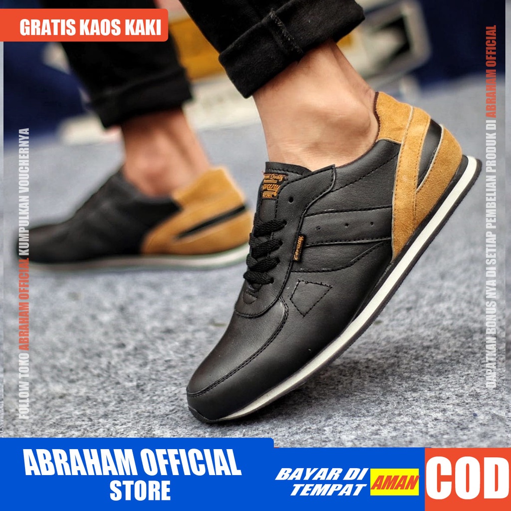 ABRHM JELAL Sepatu Casual Sneakers Pria Sepatu Pria Casual Sneaker Kulit Asli Sepatu Cowok/Cowo Ori Sepatu Kasual Semi Formal Kerja Running Kuliah Gaya Santai Keren Kekinian Original Murah Terlaris