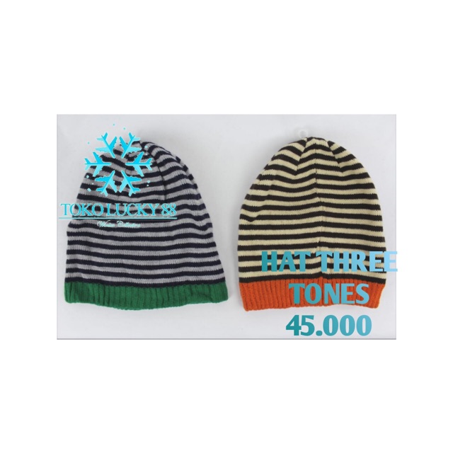 IMPORT Topi Kupluk Rajut Wool Strip Belang Hat Three Tones