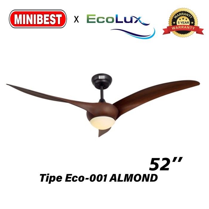 MB Kipas Angin Lampu Gantung plafon Ecolux tipe Eco-001 ALMOND