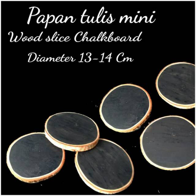 Papan tulis mini Chalkboard wood coaster tatakan kayu hiasan dinding 13-14 cm