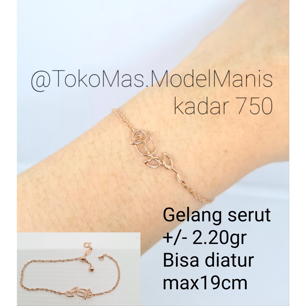 Gelang UBS Linea bunga emas rosegold kadar 750