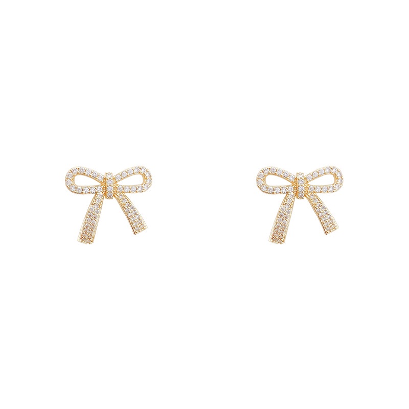 Anting Stud 925 silver needle Zircon Bentuk Pita