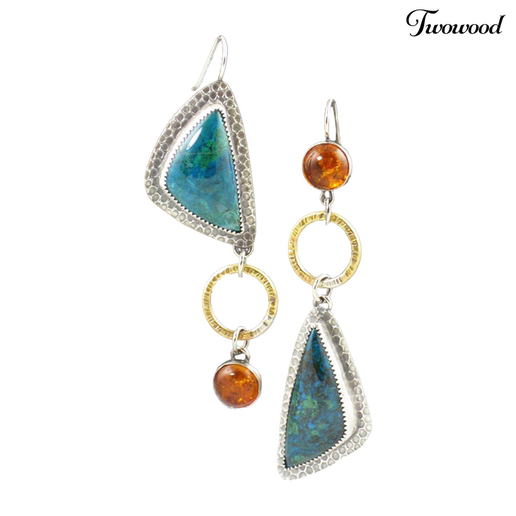 Twowood 1 Pair Women Earrings Geometry Shape Pendant Triangle Faux Turquoise Jewelry Lightweight Electroplating Hook Earrings for Wedding