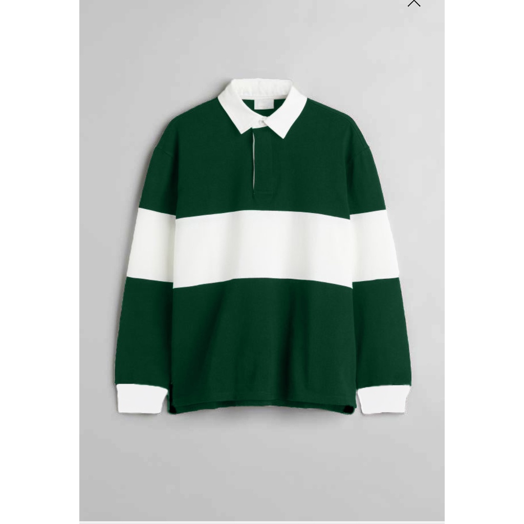 Sweatshirt Kaos Polo Pria dan Wanita Kaos Oversize Rugby Shirt-Green White