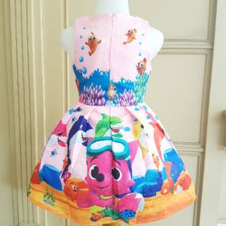 GA2605 BABY SHARK DRESS PINK  GAUN  ANAK  PEREMPUAN  PINK  BABY 