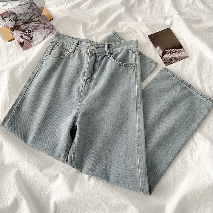 korean style new Biru salju high waist jeans wanita import kekinian