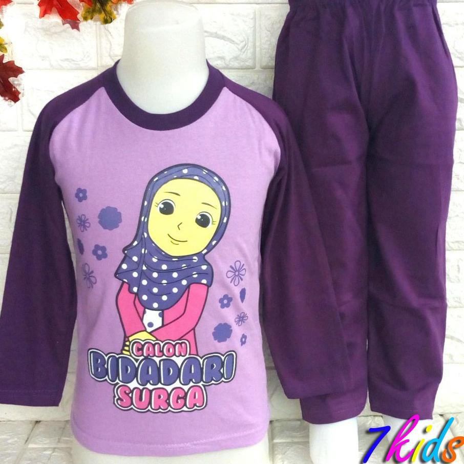 Top Produk 7kids Setelan Kaos Anak Perempuan Muslimah Lengan Panjang Warna Ungu Karakter Islami Ca