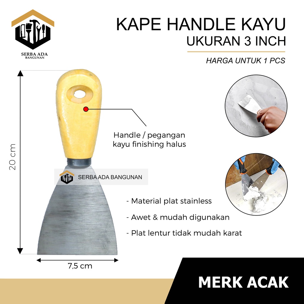 KAPE GAGANG KAYU 11/2&quot; 2&quot; 21/2&quot; 3&quot; 4&quot;  / SCRAPER SKRAP ALAT PENGELUPAS KEROK LAPISAN CAT MERAPIKAN