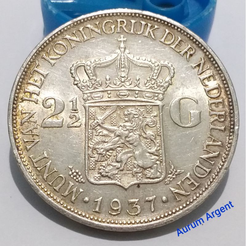 SWILH2.5G-14.. 1 PC KOIN PERAK KUNO ASLI 2.5 GULDEN WILHELMINA TH 1937.  -- SILVER COIN --