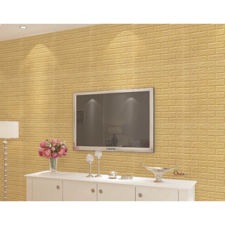 Wallpaper 3D Modern Foam Batu Bata Ukuran 70 X 77 Wall Sticker 3DQT-05-kuning
