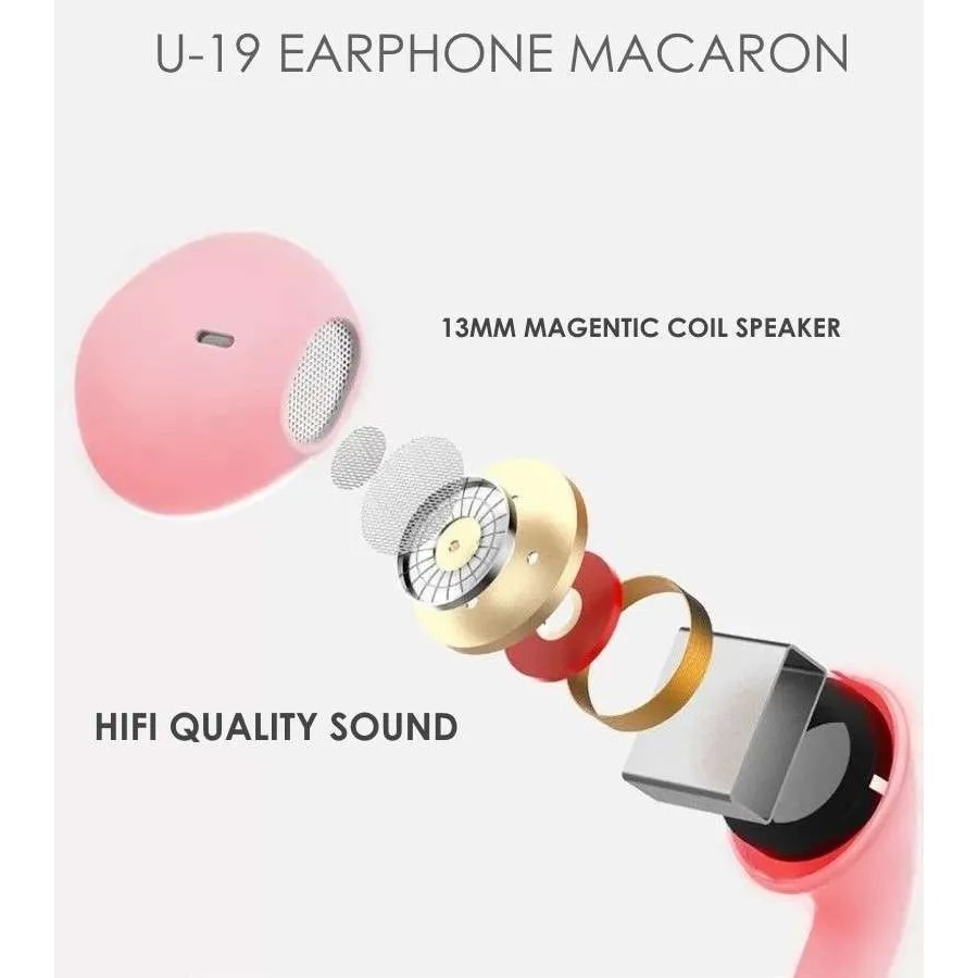 HEADSET MACARON U19 SUPER BASS - HANSFREE JACK 3.5mm FULL COLOR - WARNA WARNI LUCU BASS KOREA STYLE