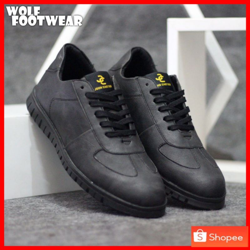 WOLF x CARTER BLACK Sepatu Kasual Sneakers Kulit Asli Model Brogue ch1 Sol Microtech Rubber