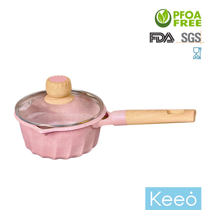 MGC 18 cm Panci Anti Lengket Marble Granit  dengan Tutup (Sauce Pan) Pink