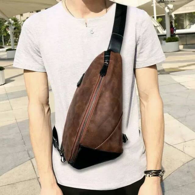 Sling bag kulit pria tas selempang kulit import