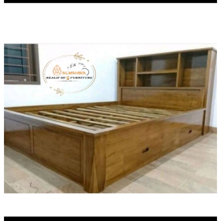 Dipan Tempat Tidur Laci Bawah Minimalis Jati