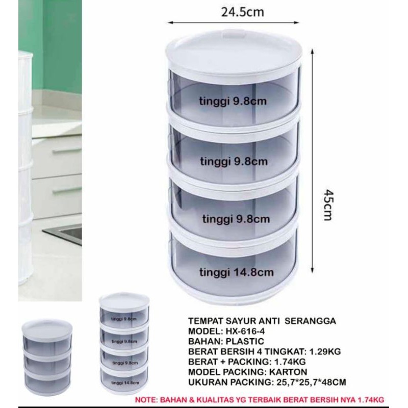 Penutup tempat makanan anti serangga 4 susun
