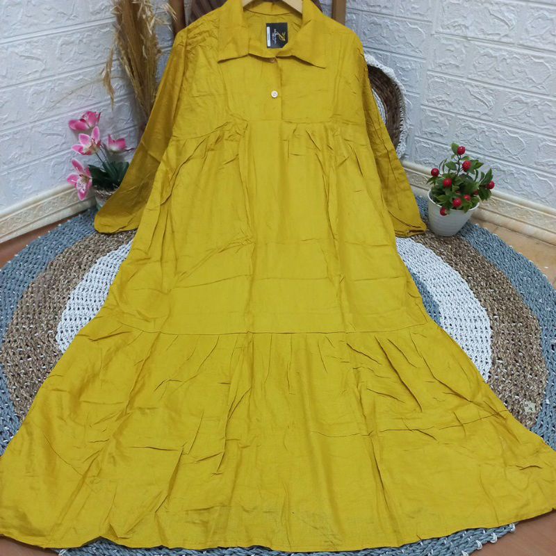 Baju Gamis Wanita Syar'i Muslim Remaja Sabinna Gamis Modis Wanita Lebaran 2021 Terbaru-Rayon mustard