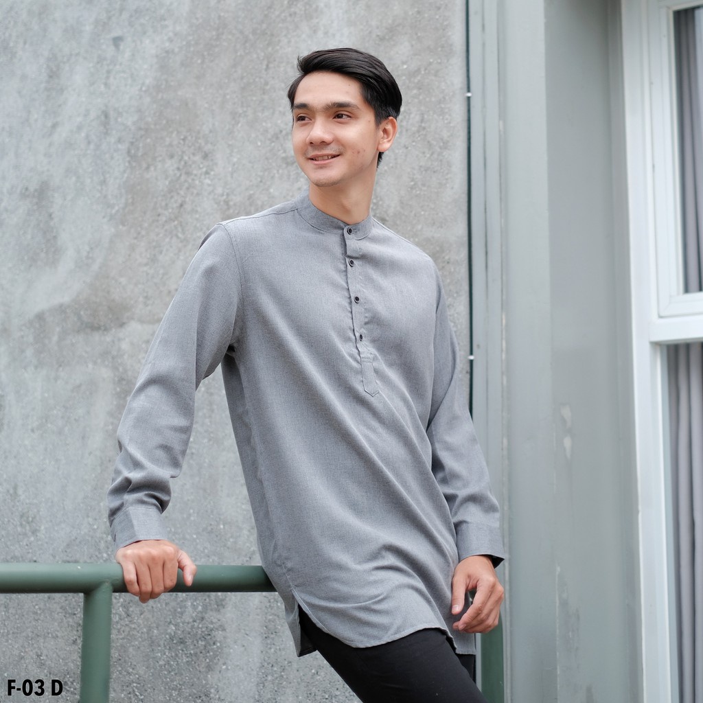 Kemeja Koko Kurta Salman Machine Grey Premium / Kemeja Kurta Salman Lengan Panjang