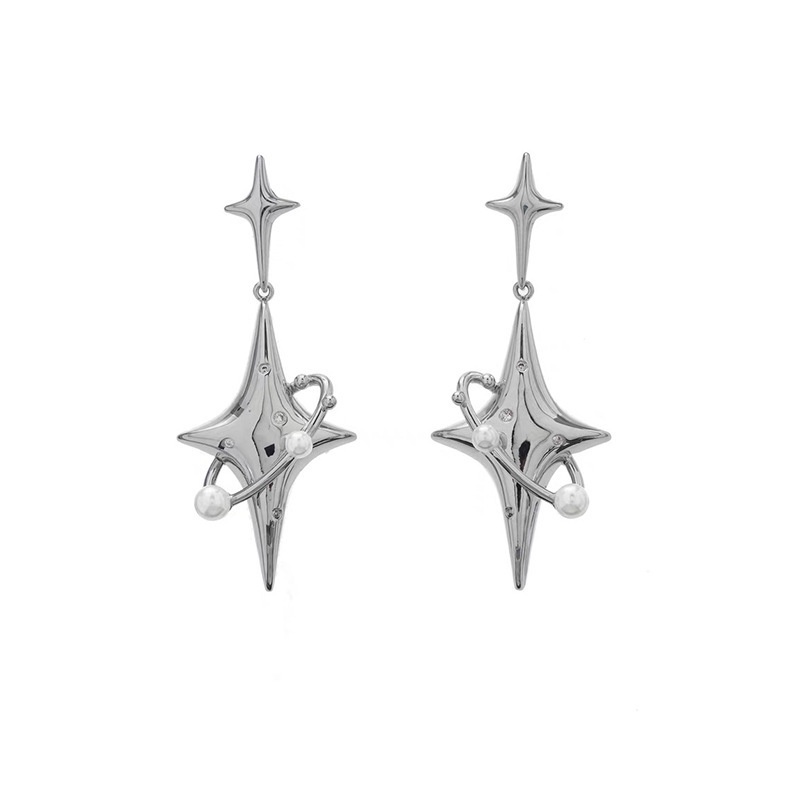 Anting Desain Meteor Bahan Metal Warna Silver Gaya Korea