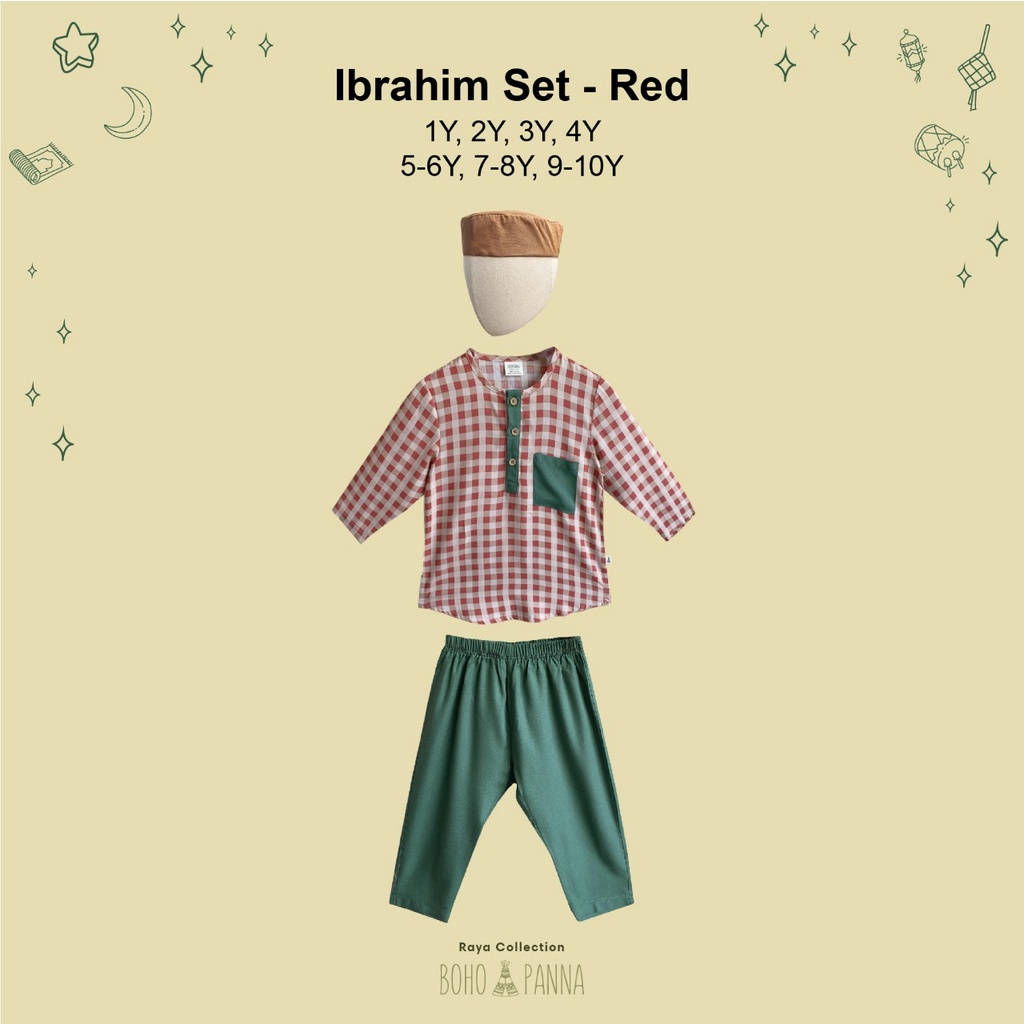 BOHOPANNA - RAYA COLLECTION - IBRAHIM SET - Baju Muslim Anak - Baju Muslim Anak Laki-Laki - Setelan Muslim - Setelan Anak Laki-Laki - Baju Lebaran Anak Laki-Laki-RED