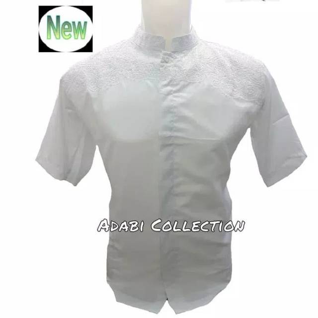 Baju koko semi sutra polos bordier senada tangan pendek