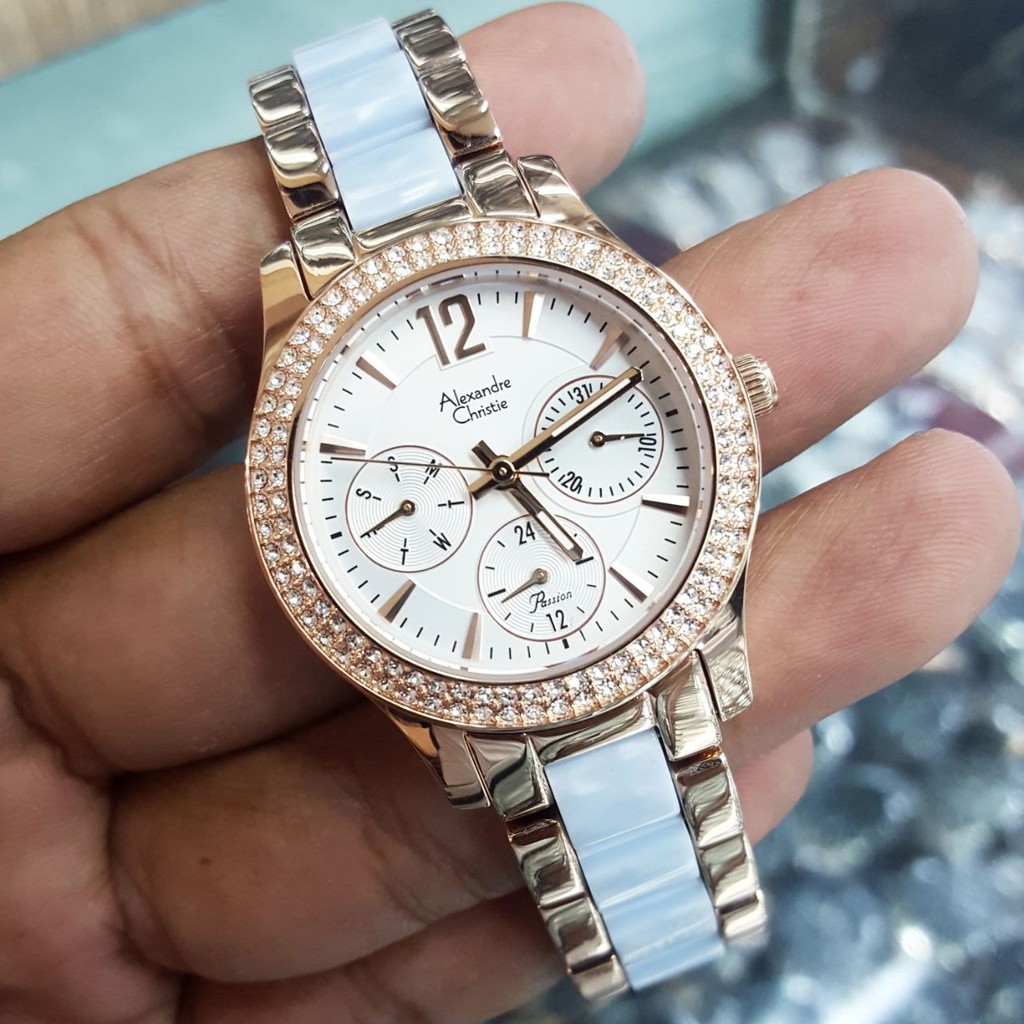 Alexandre Christie Original - AC2608 - Jam Tangan Wanita - Stainless Steel Rose Gold White