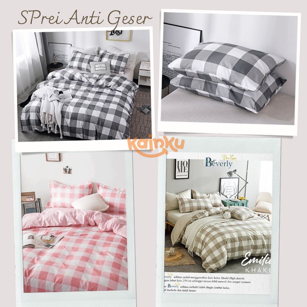 sprei motif aesthetic KUALITAS NO 1 SHOPEE ukuran 180x200/160x200/140x200/120x200/90x200 kotak hitam/abu/merah/biru/putih