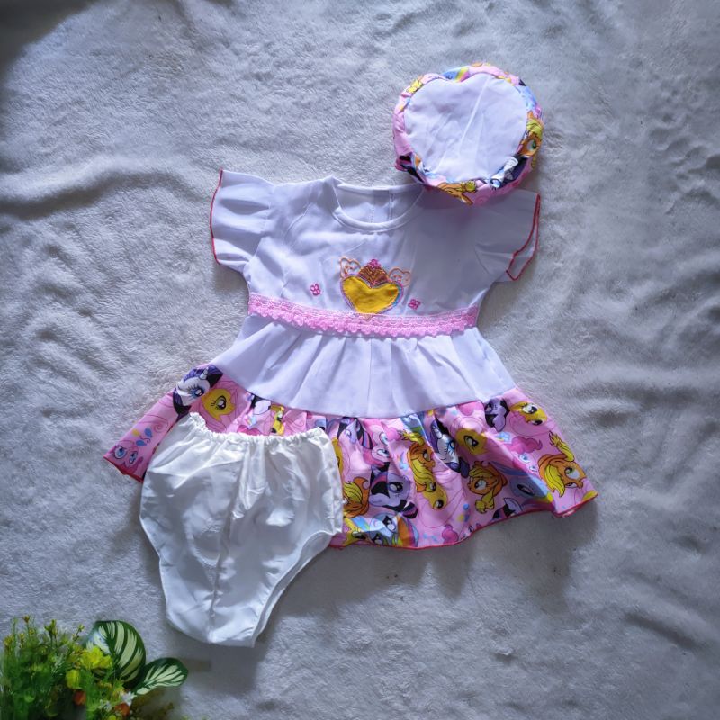 Dress baby cewek newborn  1 2 3 4 5 6 bulan gaun anak perempuan bayi bari lahir bonus topi dan celana ( dress NEWBORN  babyna )