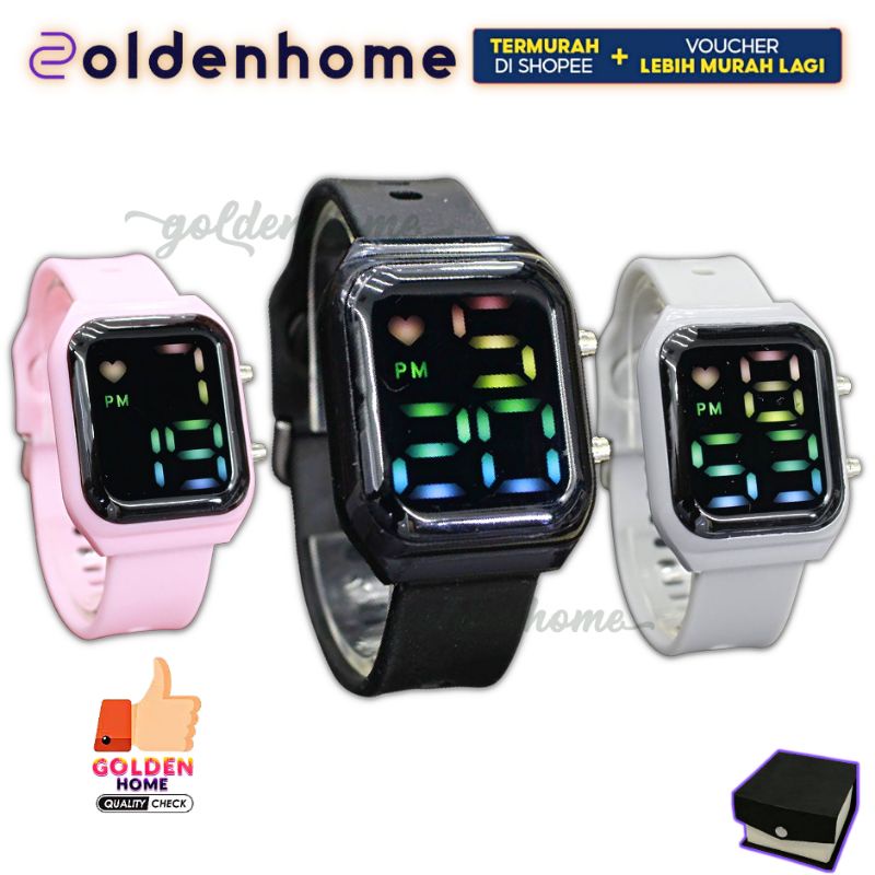 JAM TANGAN LED UNISEX PRIA WANITA LED WATCH HIGH QUALITY BULAT GD1114 STRAP SILIKON / KARET WATER RE