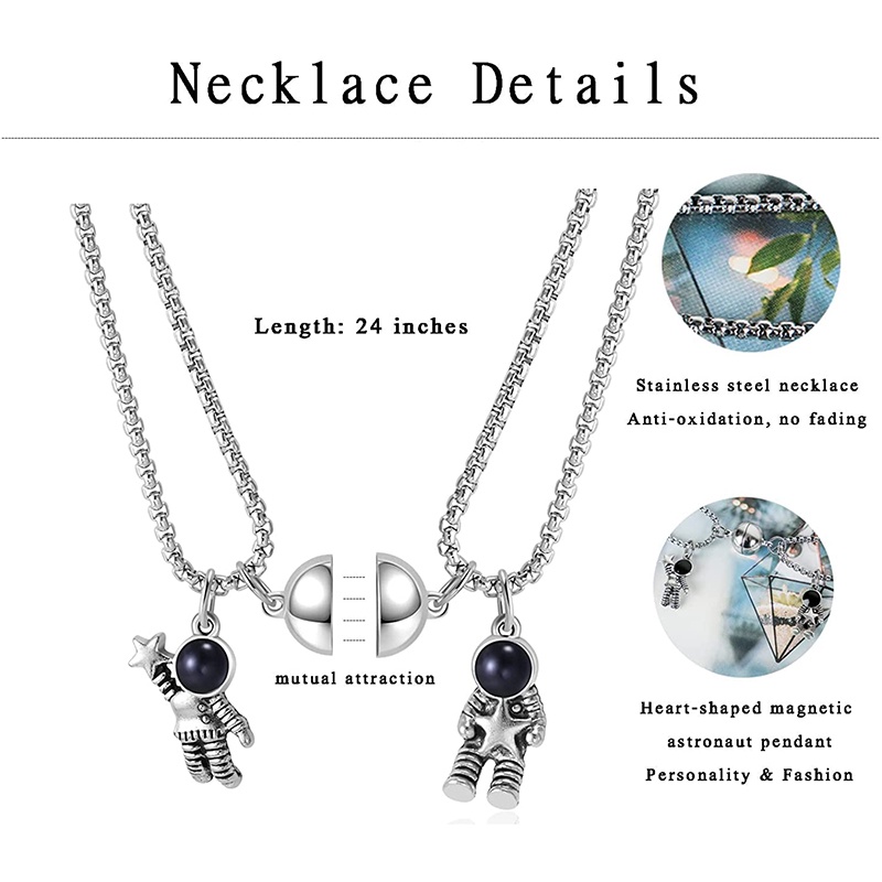 Kalung Liontin Astronot Magnetik Bahan Alloy Untuk Pasangan