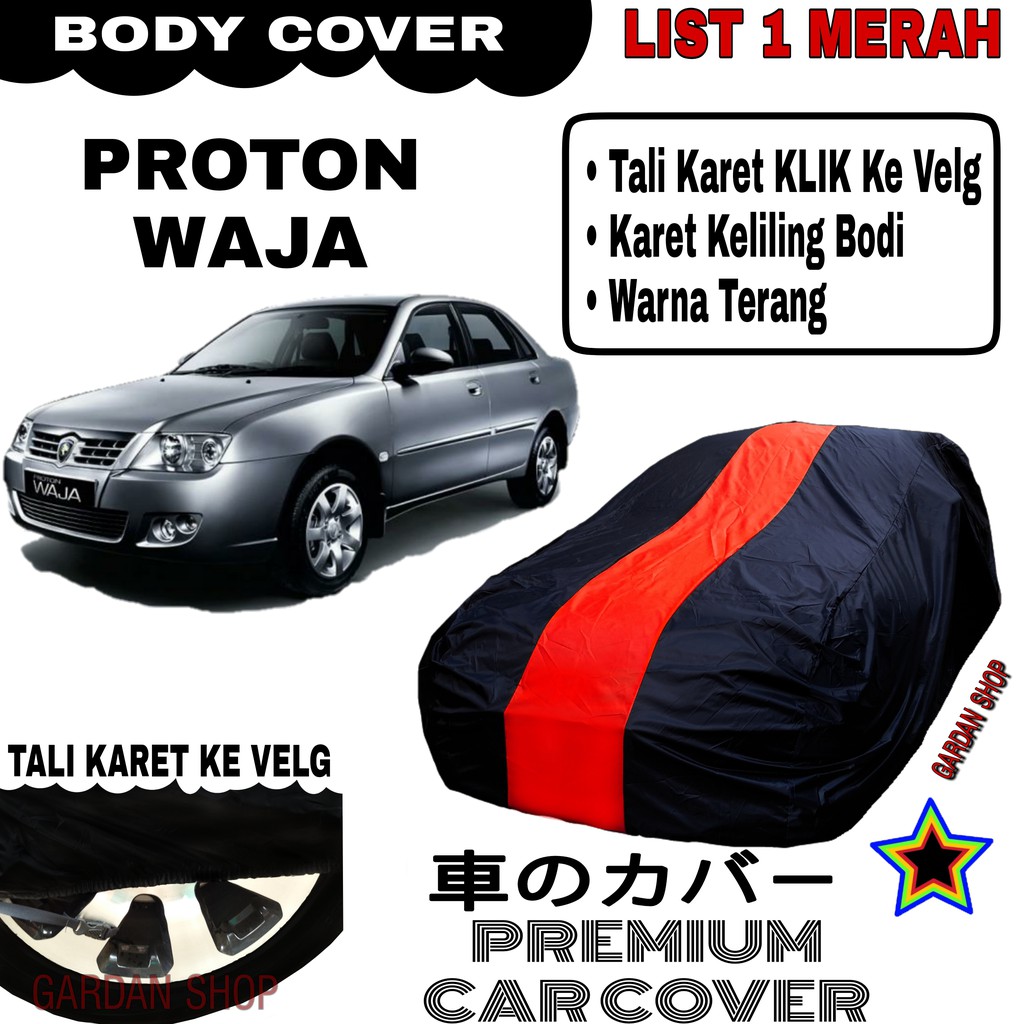 Body Cover PROYON WAJA List Single MERAH Sarung Mobil Penutup Waja PREMIUM